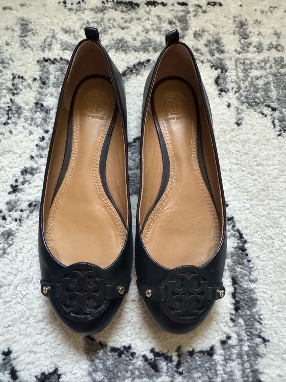 Black Tory Burch Women’s Ballet Flats with Logo Medallion